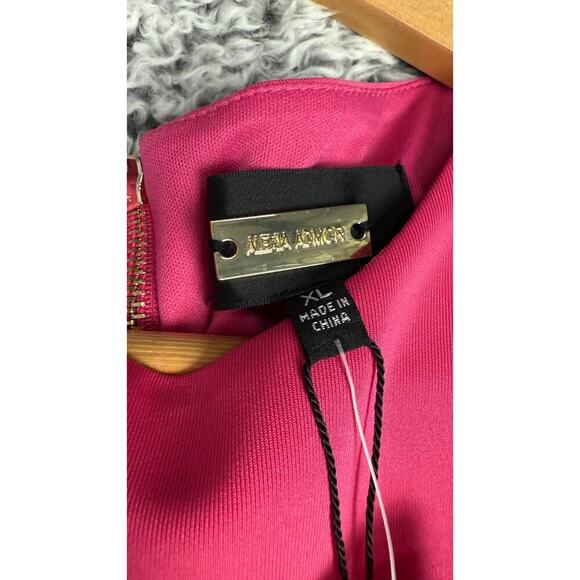 NWT Alexia Admor Valeria Dress Hot Pink Crew Neck Slit Thigh Knee Length Size XL - Picture 7 of 12